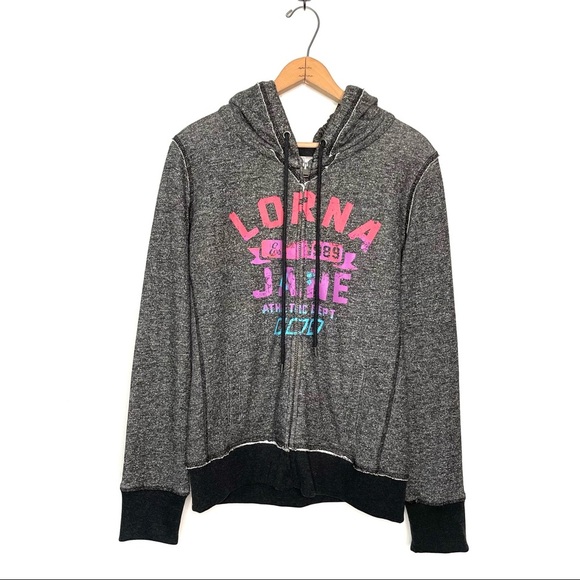 Lorna Jane | Gray LJ Classic Front Zip Graphic Hoodie Sweatshirt - Picture 1 of 8